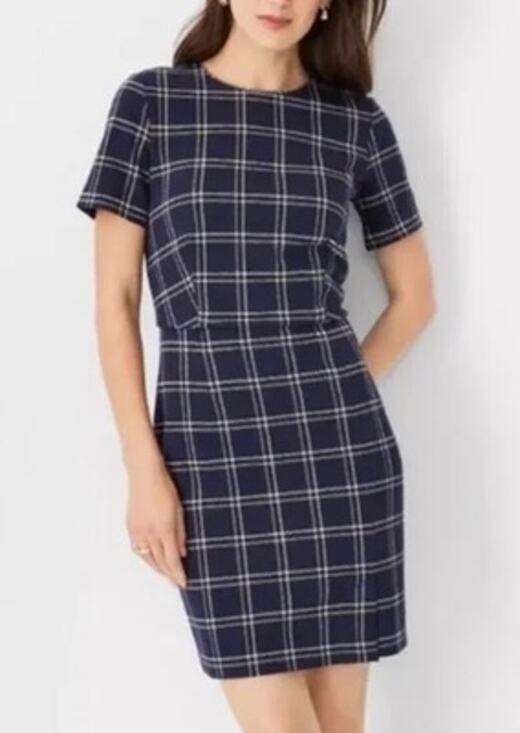 Ann Taylor Dresses & Skirts - Ann Taylor Windowpane Short Sleeve Sheath Dress Size 14 Blue Multi